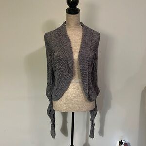 Flyaway Open Cardigan/Shrug in grey open knit size medium/ large.